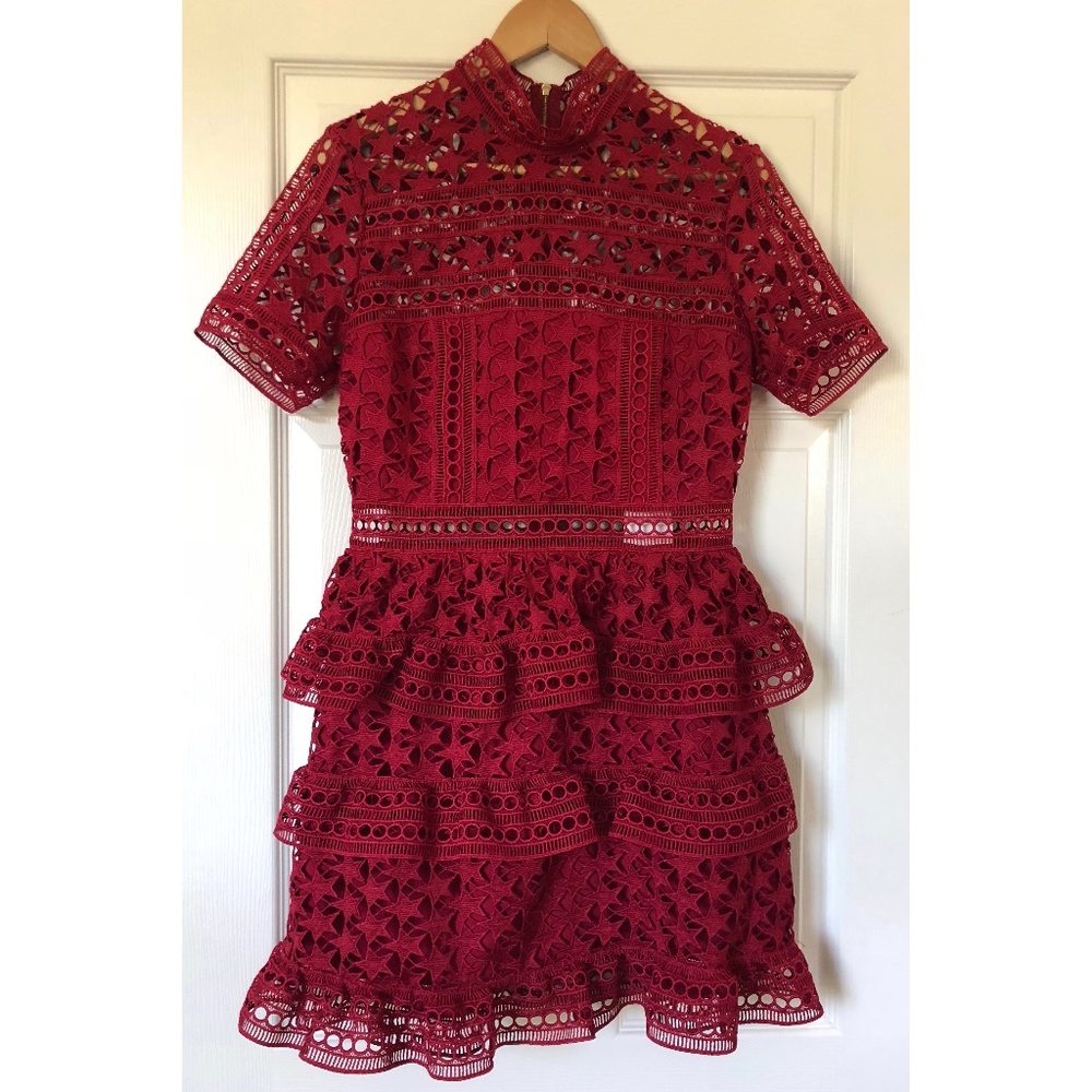 New Self Portrait Red Star Short Dress SZ 6 - Picture 3 of 7